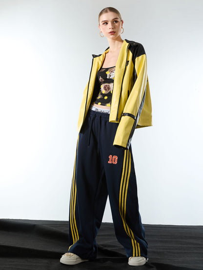 Fleece Vintage Side Stripe Drape Paratrooper Machete Wide Leg Pants - 2488