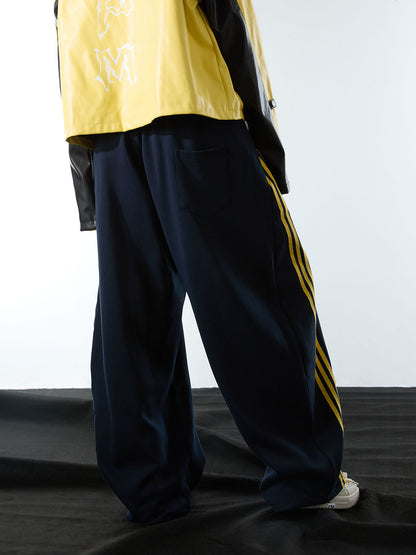 Fleece Vintage Side Stripe Drape Paratrooper Machete Wide Leg Pants - 2488