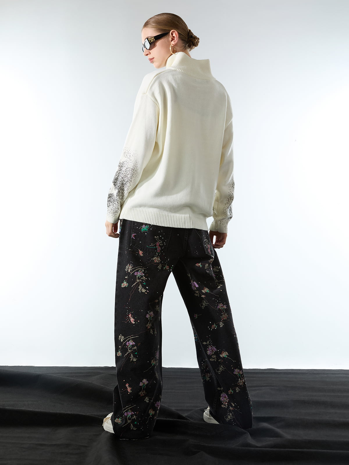 Street Dark Phantom Butterfly Stand-Collar Knit Cardigan Sweater