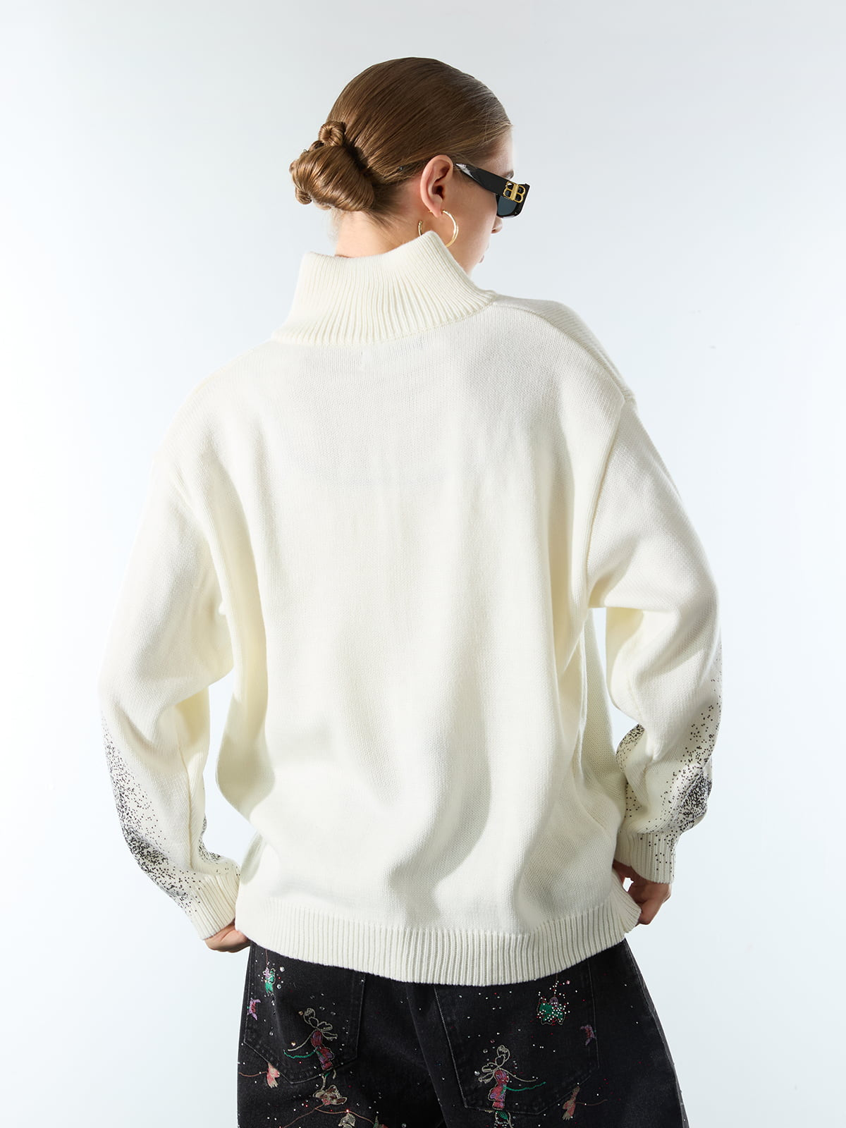 Street Dark Phantom Butterfly Stand-Collar Knit Cardigan Sweater