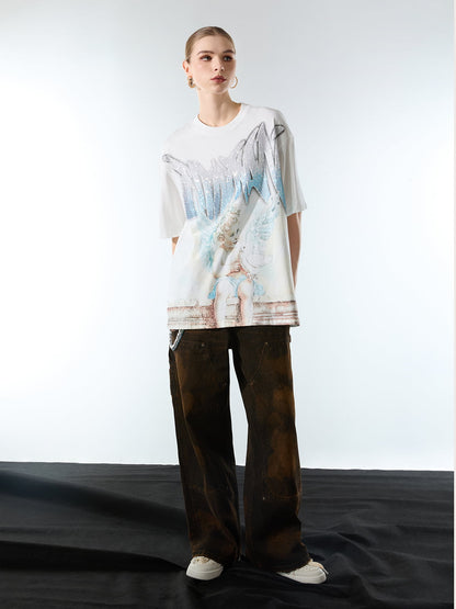 Retro Street Peace Dove Angel Rhinestone T-Shirt