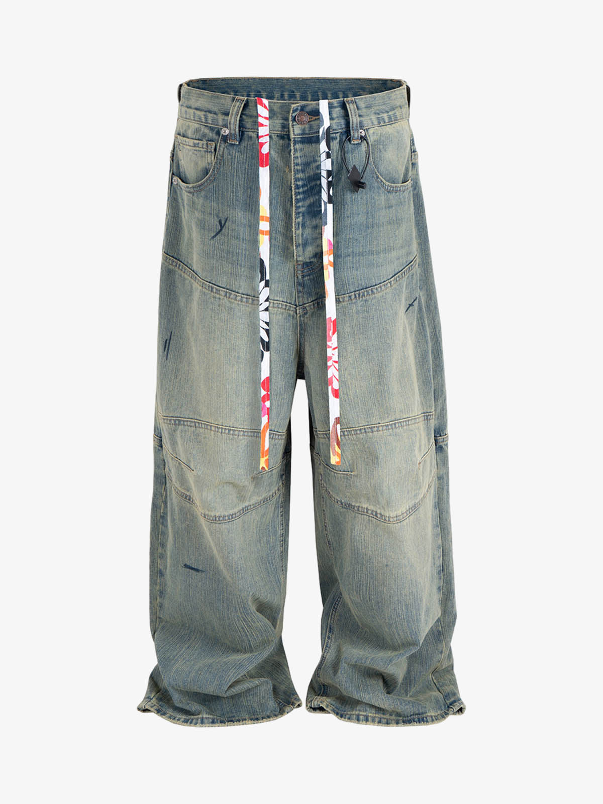 Wide-Leg Denim Trousers with Unique Tie Detail for Fashionable Comfort