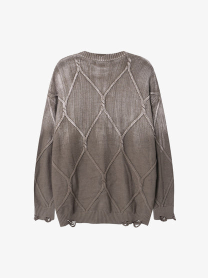 Paint Spray Hole Cable Crewneck Sweater