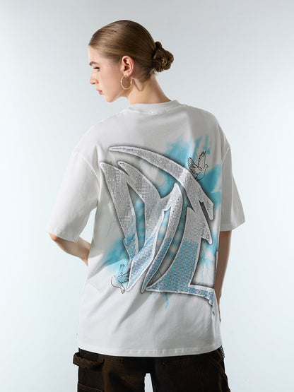 Retro Street Peace Dove Angel Rhinestone T-Shirt