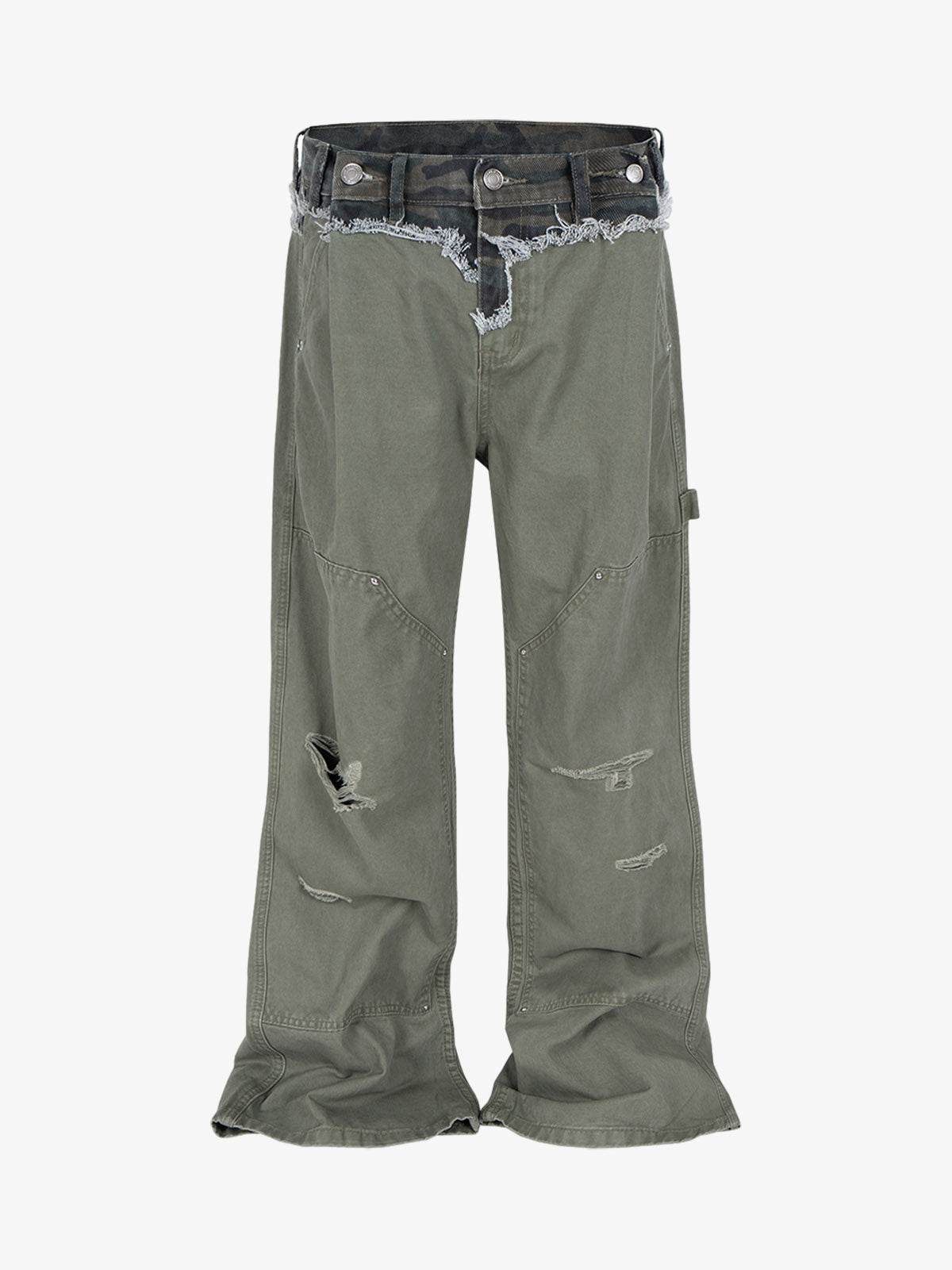 Camouflage Patchwork Whisker Baggy Jeans