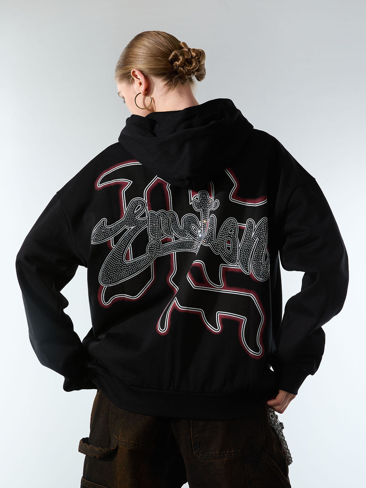 Retro Hip-Hop Cupid Rhinestone Zip Up Hoodie