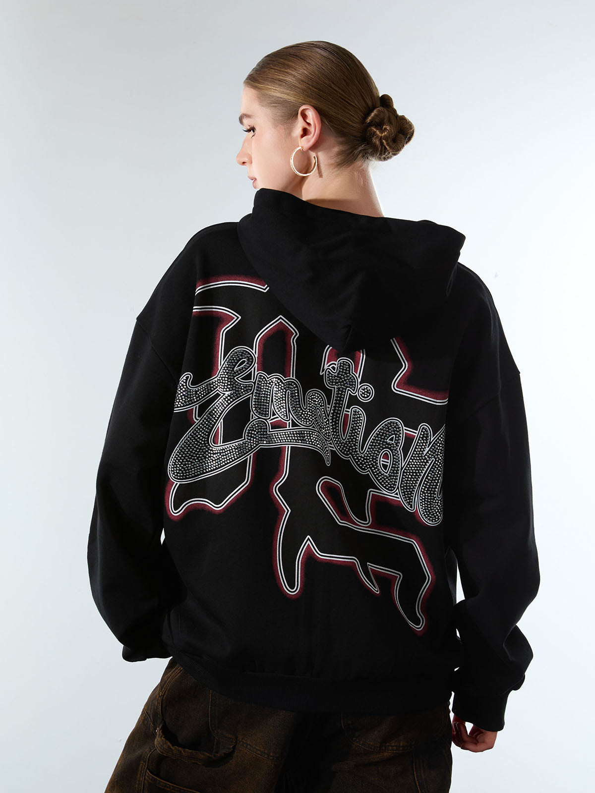 Retro Hip-Hop Cupid Rhinestone Zip Up Hoodie