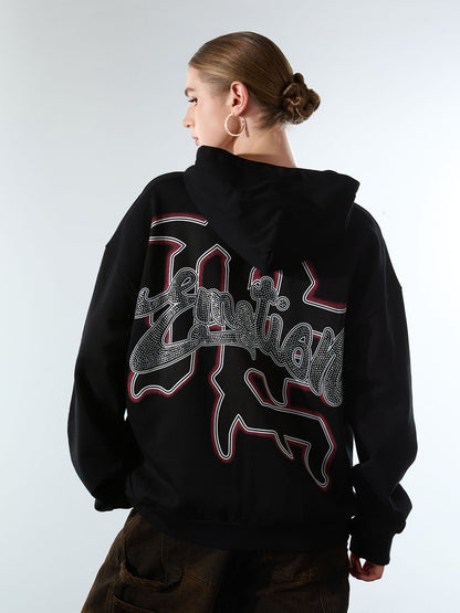 Retro Hip-Hop Cupid Rhinestone Zip Up Hoodie