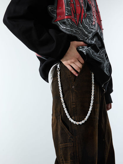 Retro Gothic Print Rhinestone Zip-Up Hoodie