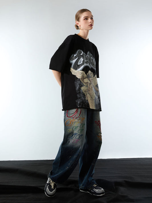 Retro Cupid Rhinestone Graphic T-Shirt