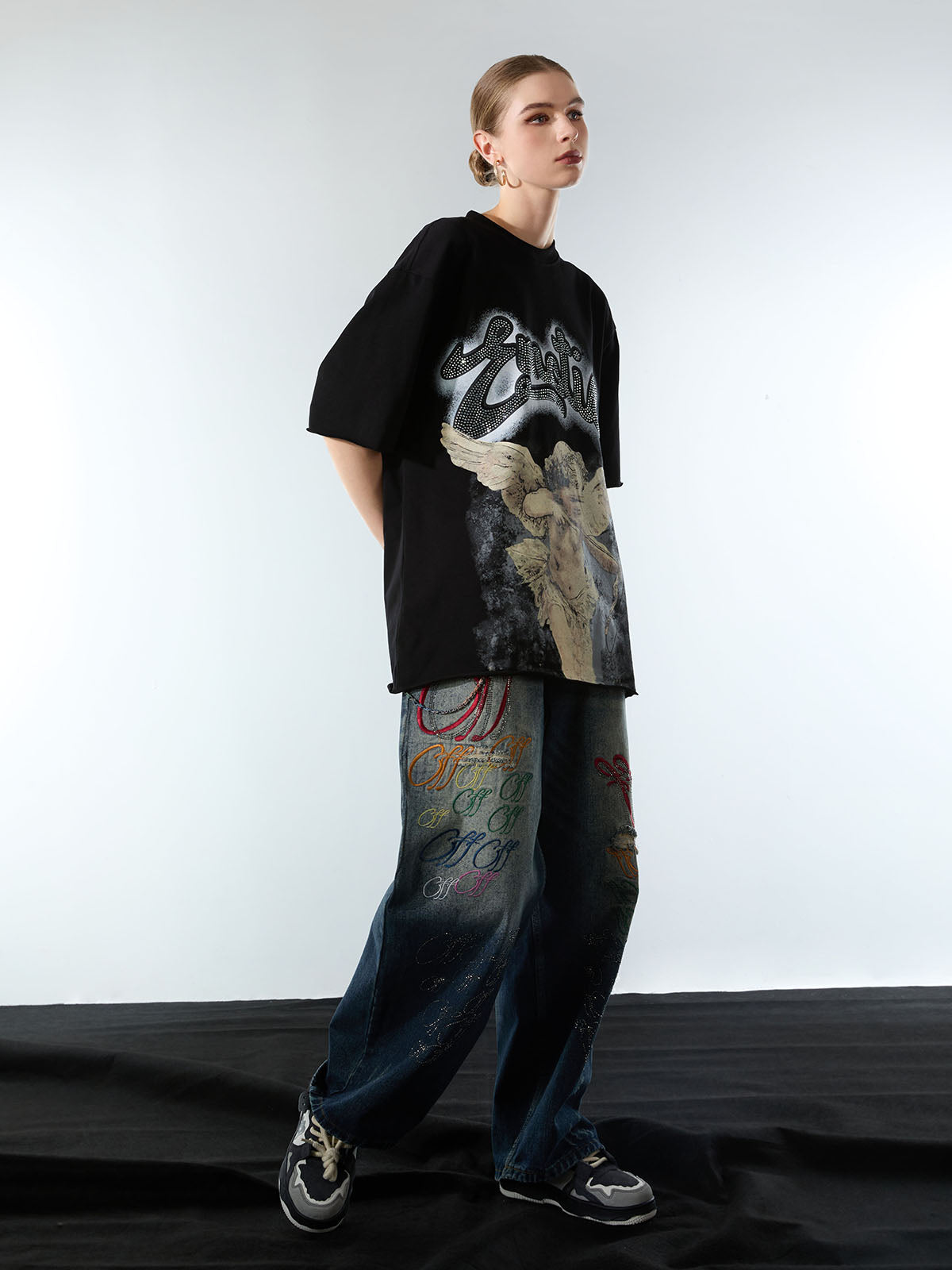 Retro Cupid Rhinestone Graphic T-Shirt