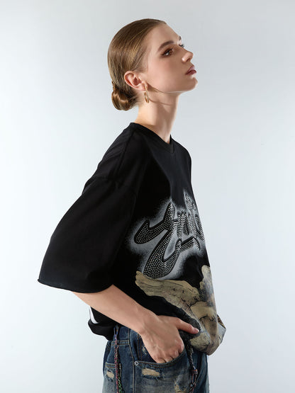 Retro Cupid Rhinestone Graphic T-Shirt