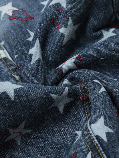 Star-Printed Wide-Leg Denim Culottes for Women - Stylish and Comfortable Everyday Wear