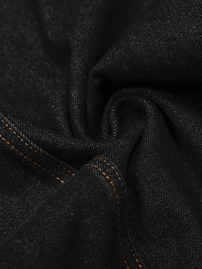 Wide-Leg Denim Trousers with Distressed Pockets and Functional Design