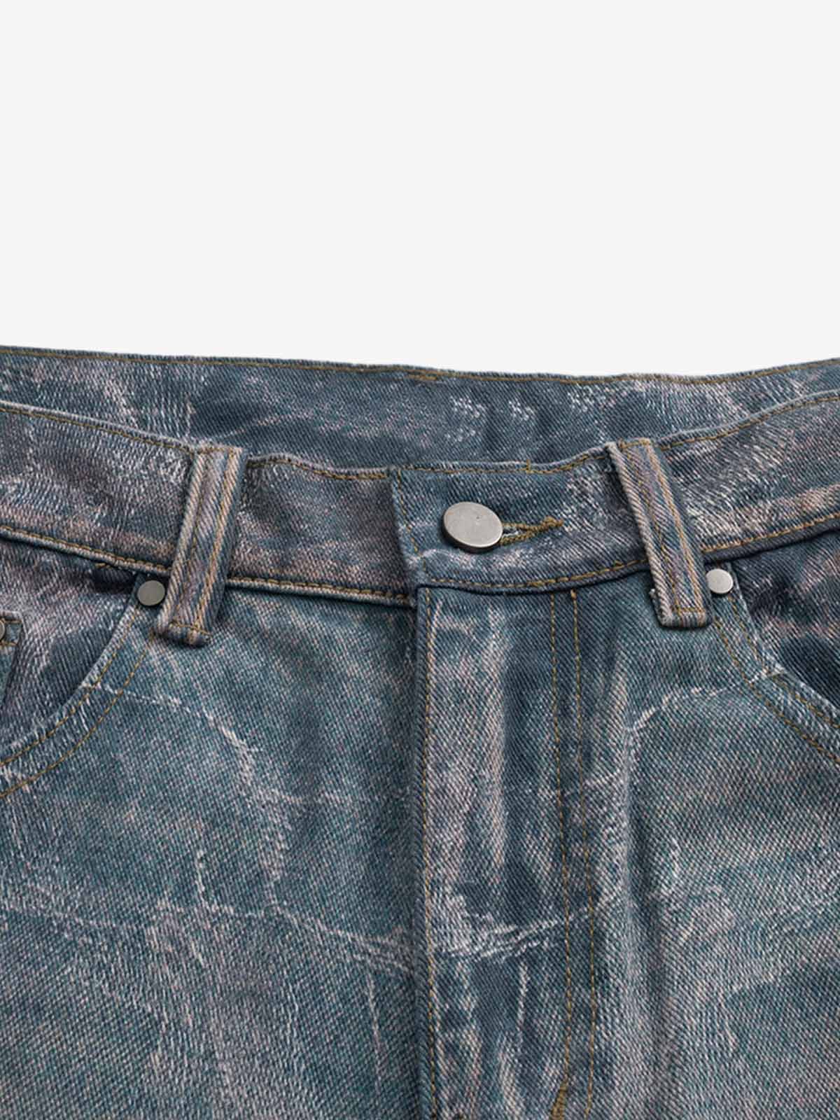 Washed Ripple 3D Print Loose Wide-Leg Jeans