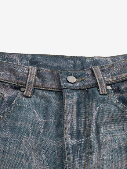 Washed Ripple 3D Print Loose Wide-Leg Jeans