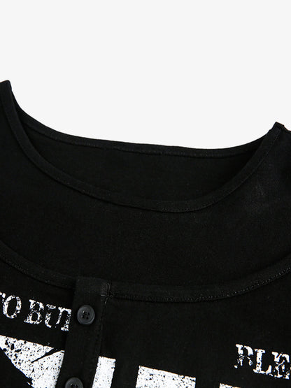 Double Collar Design Printed T-shirt