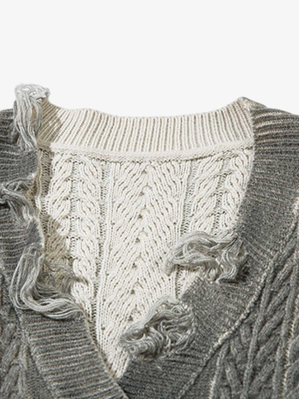 Cable Knit Cardigan Damaged Dirty Dyed Sweater