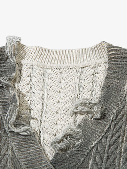 Cable Knit Cardigan Damaged Dirty Dyed Sweater