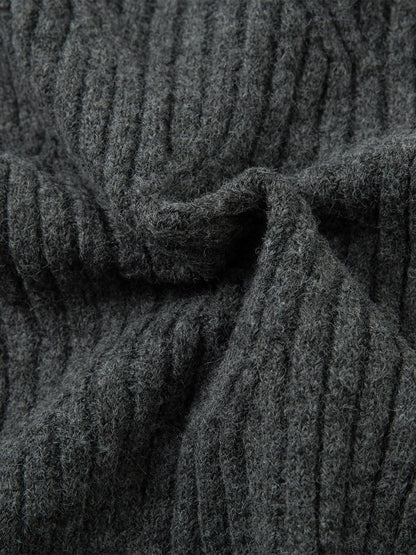 Distressed Ribbed Henley Sweater for Casual Elegance