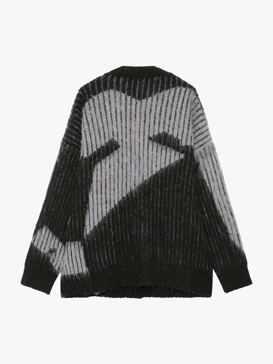 Knitted Fleece Cardigan Irregular Pattern Sweater