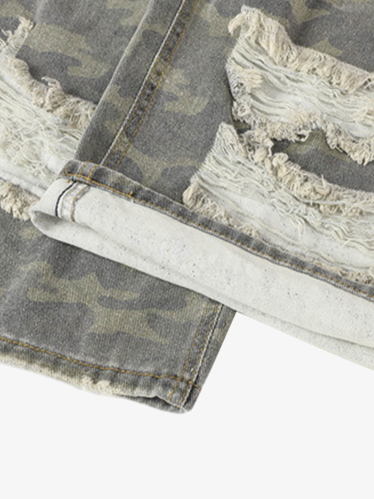 Thesupermade Camouflage Patchwork Ripped Cargo Jeans