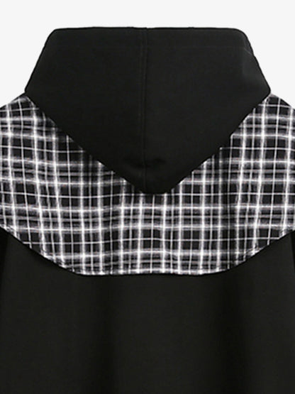 Stylish Plaid-Trimmed Hoodie with Sailor Collar Design for Women