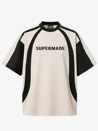 Thesupermade Horizontal Glitch Art Deconstruction Contrast Color Stitching Print T-shirt