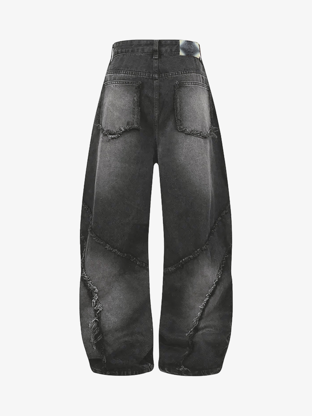 Washed Distressed Raw Edge Barrel Jeans - 2402