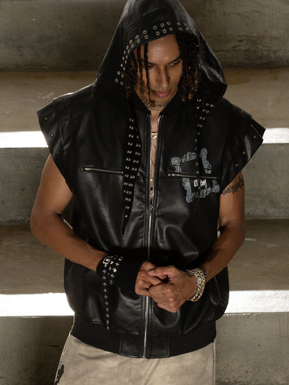 Thorn Destruction Frame Pattern Leather Vest