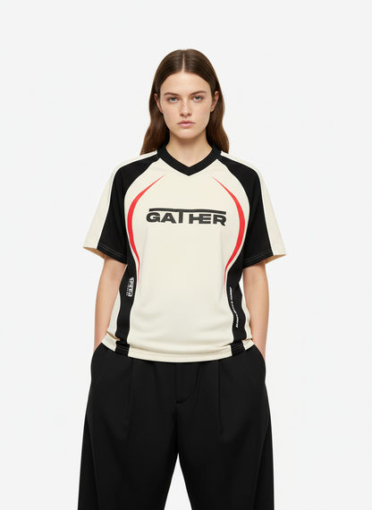 Contrast Color Stitching V-Neck Short-Sleeved T-Shirt