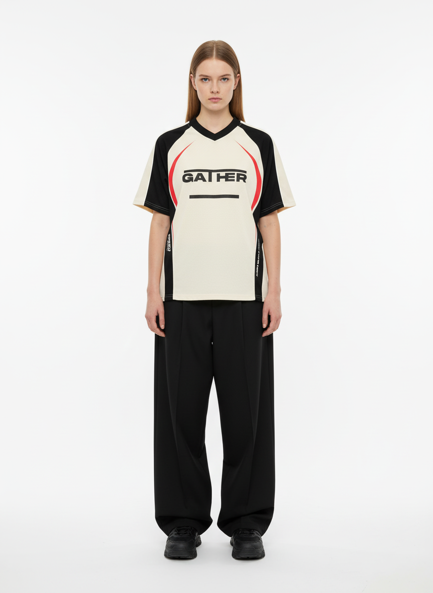 Contrast Color Stitching V-Neck Short-Sleeved T-Shirt