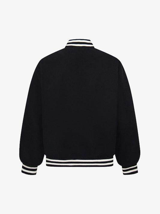 Stylish Black Bomber Jacket with Unique Leather Patch Design for Men