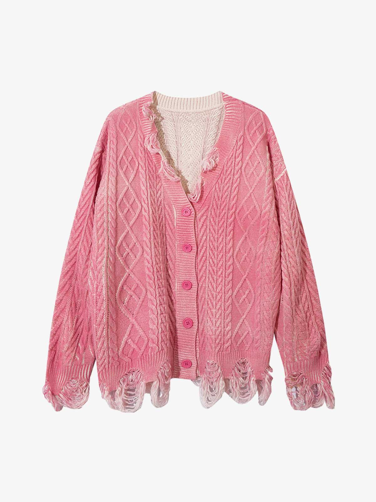 Cable Knit Cardigan Damaged Dirty Dyed Sweater