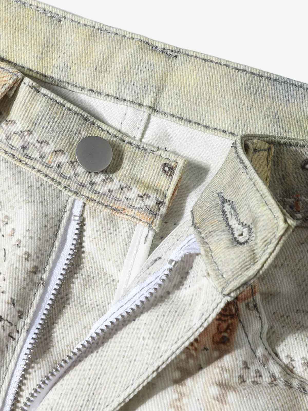 Embellished Wide-Leg Jeans with Unique Artistic Design for Fashion Lovers