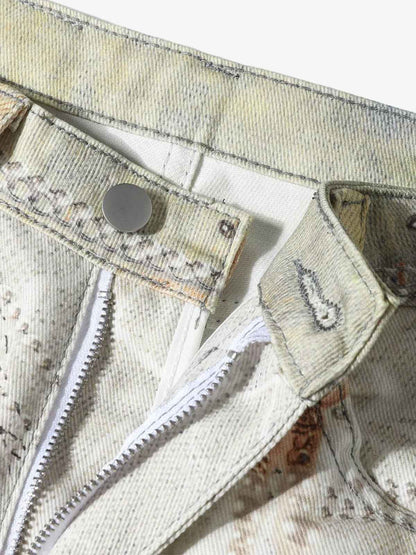 Embellished Wide-Leg Jeans with Unique Artistic Design for Fashion Lovers