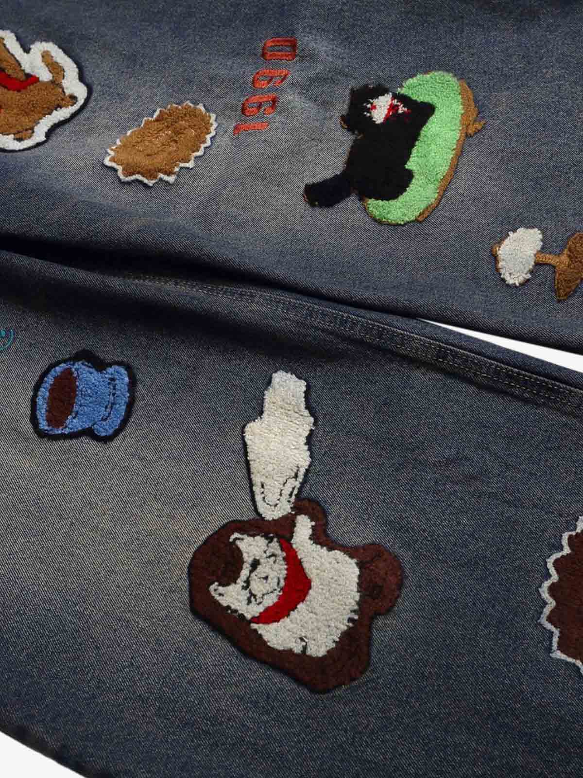 Unique Embroidered Wide-Leg Jeans with Quirky Patches for Fashion Lovers