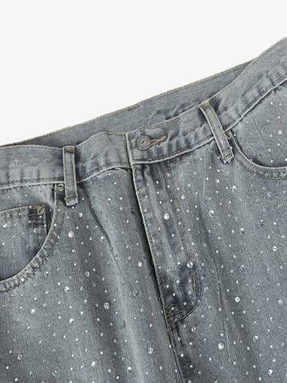 Sparkling Wide-Leg Denim Pants for Women - Stylish and Comfortable Everyday Wear