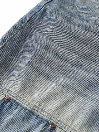 Thesupermade American Vintage Washed Patchwork Raw Edge Cropped Jeans
