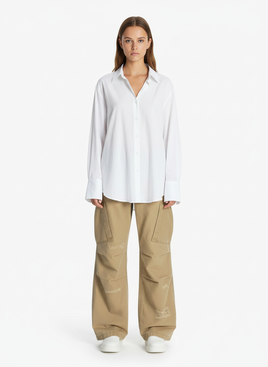 Cotton Hole Patch Pleated Multi-Pocket Cargo Casual Pants