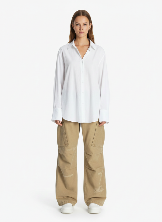 Cotton Hole Patch Pleated Multi-Pocket Cargo Casual Pants