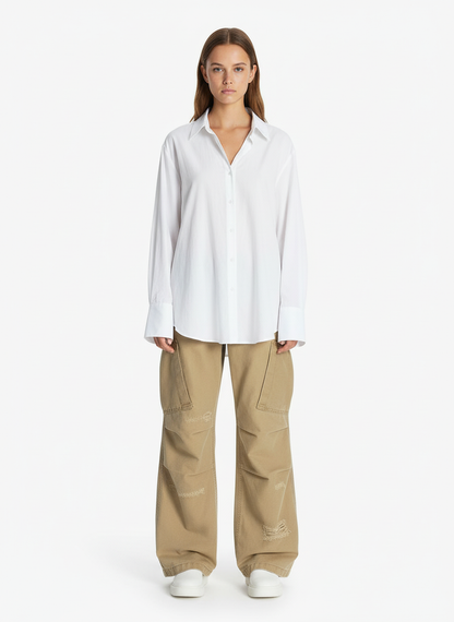 Cotton Hole Patch Pleated Multi-Pocket Cargo Casual Pants