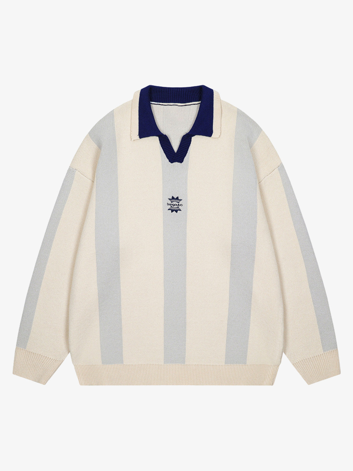 Vertical Striped Colorblock Lapel Sweater