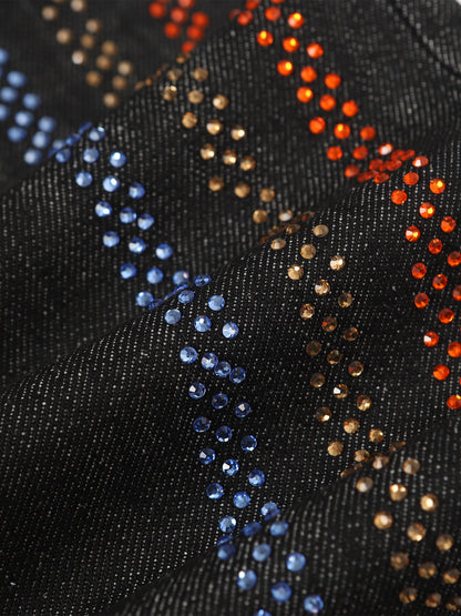 Stylish Wide-Leg Denim Pants with Rainbow Dot Embroidery for Women