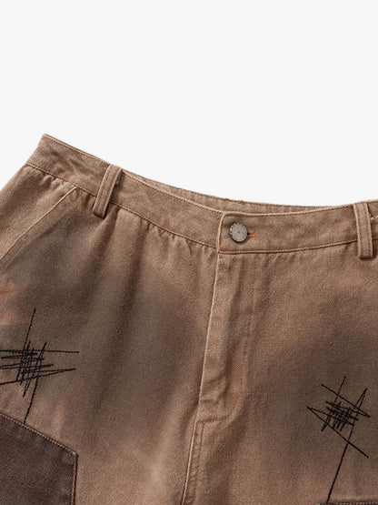 Thesupermade Scratched Patchwork Distressed Embroidered Work Jeans