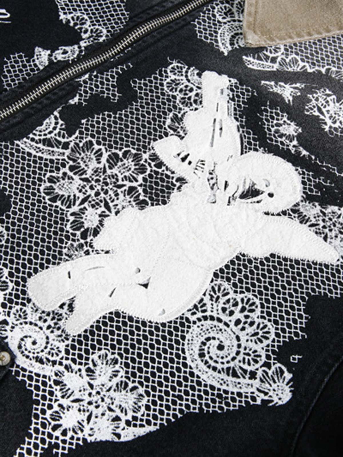Stylish Embroidered Denim Jacket with Angelic Lace Design
