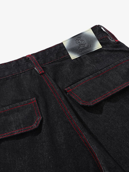 High-Waisted Wide-Leg Cargo Pants with Unique Pocket Design