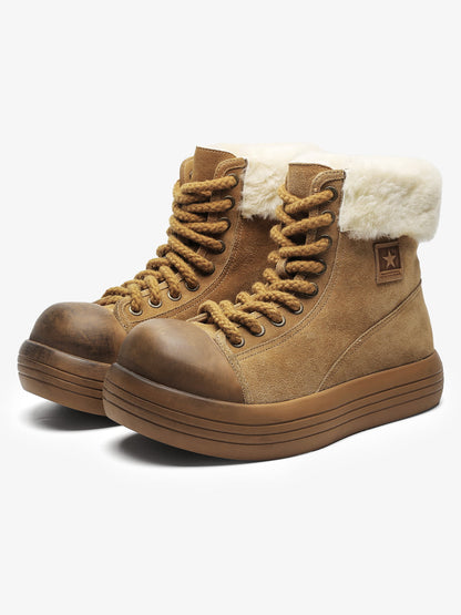 Winter Warmth High-Top Sneaker Boots with Fuzzy Collar