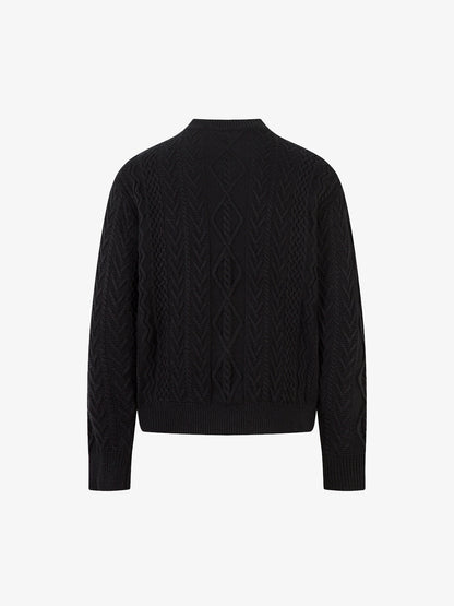 Elegant Cable Knit Sweater with Button Placket for Women