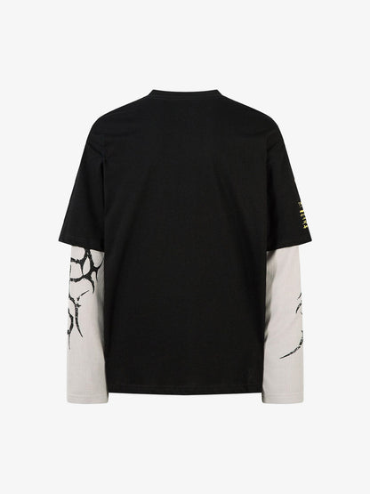 Thesupermade Hip-Hop Punk Faux Two-Piece Long-Sleeved T-Shirt